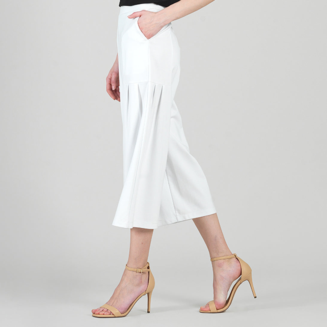 Clara Sunwoo Value - Rayon-Ponte Knit - Pleated Gaucho Pocket Pant - White - Final Sale