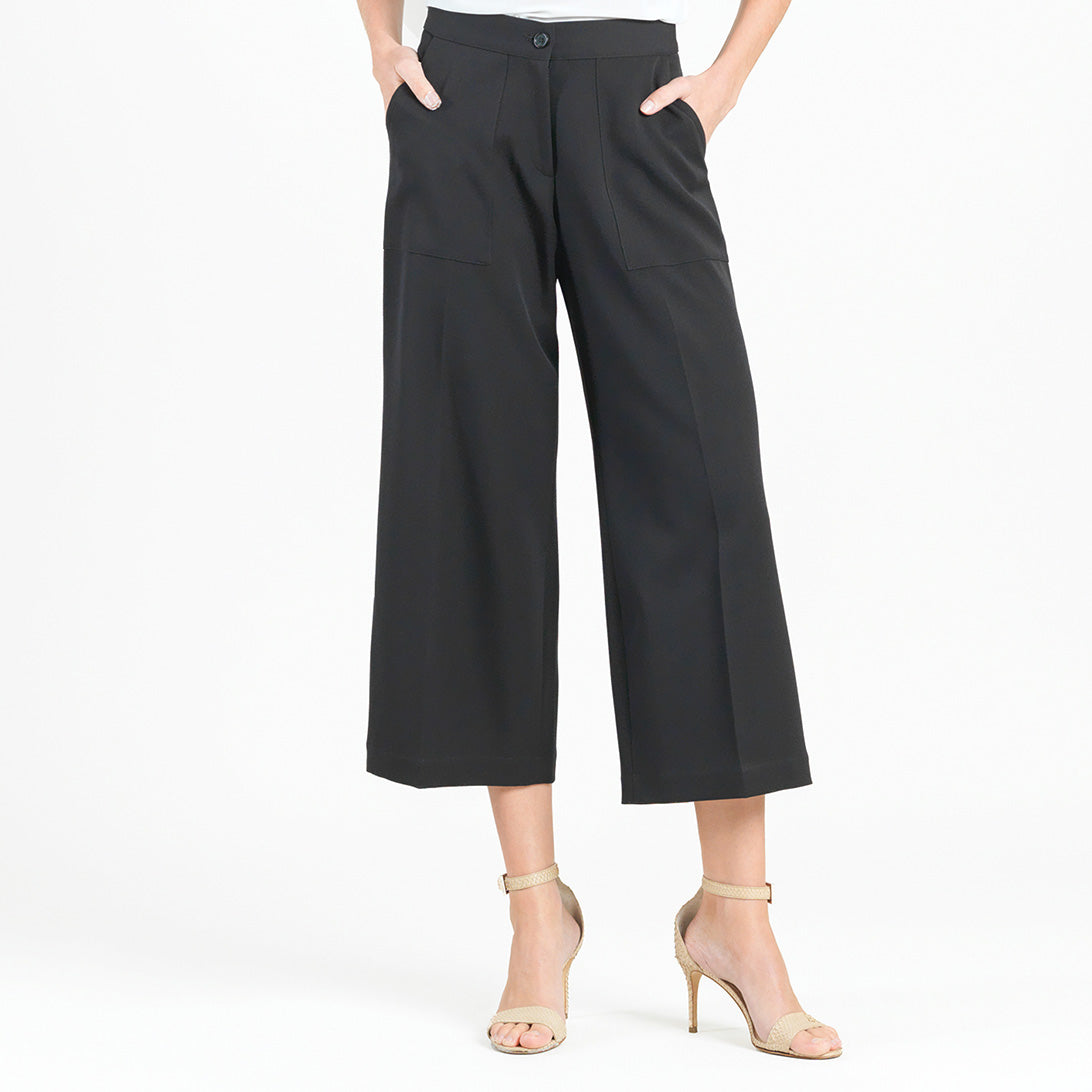 Clara Sunwoo Best Seller - Woven Twill - Zip Closure Front Pocket Cropped Trouser - Black - Final Sale!