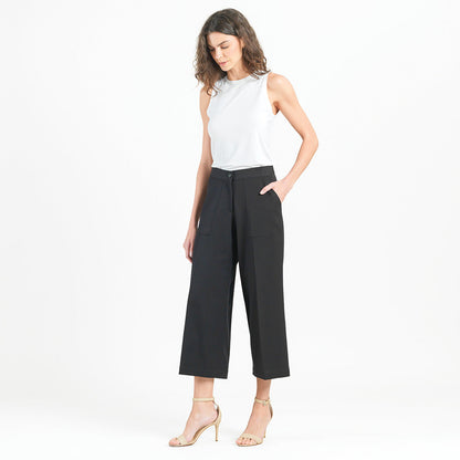 Clara Sunwoo Best Seller - Woven Twill - Zip Closure Front Pocket Cropped Trouser - Black - Final Sale!