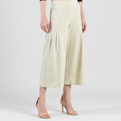 Clara Sunwoo Premium - Rayon-Ponte Knit - Pleated Gaucho Pocket Pant - Khaki - Final Sale