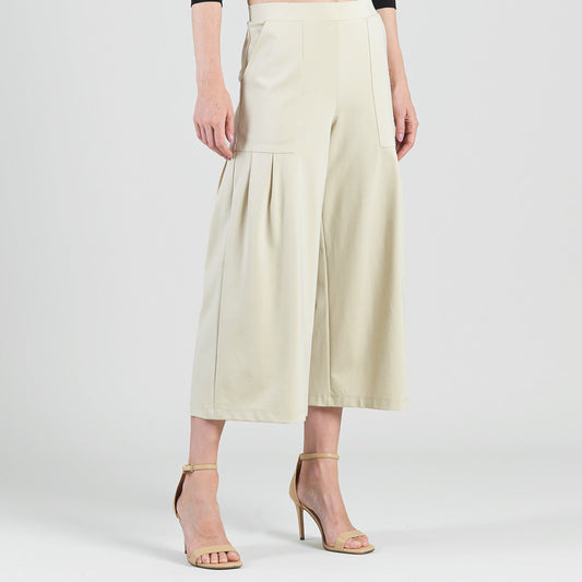 Clara Sunwoo Premium - Rayon-Ponte Knit - Pleated Gaucho Pocket Pant - Khaki - Final Sale