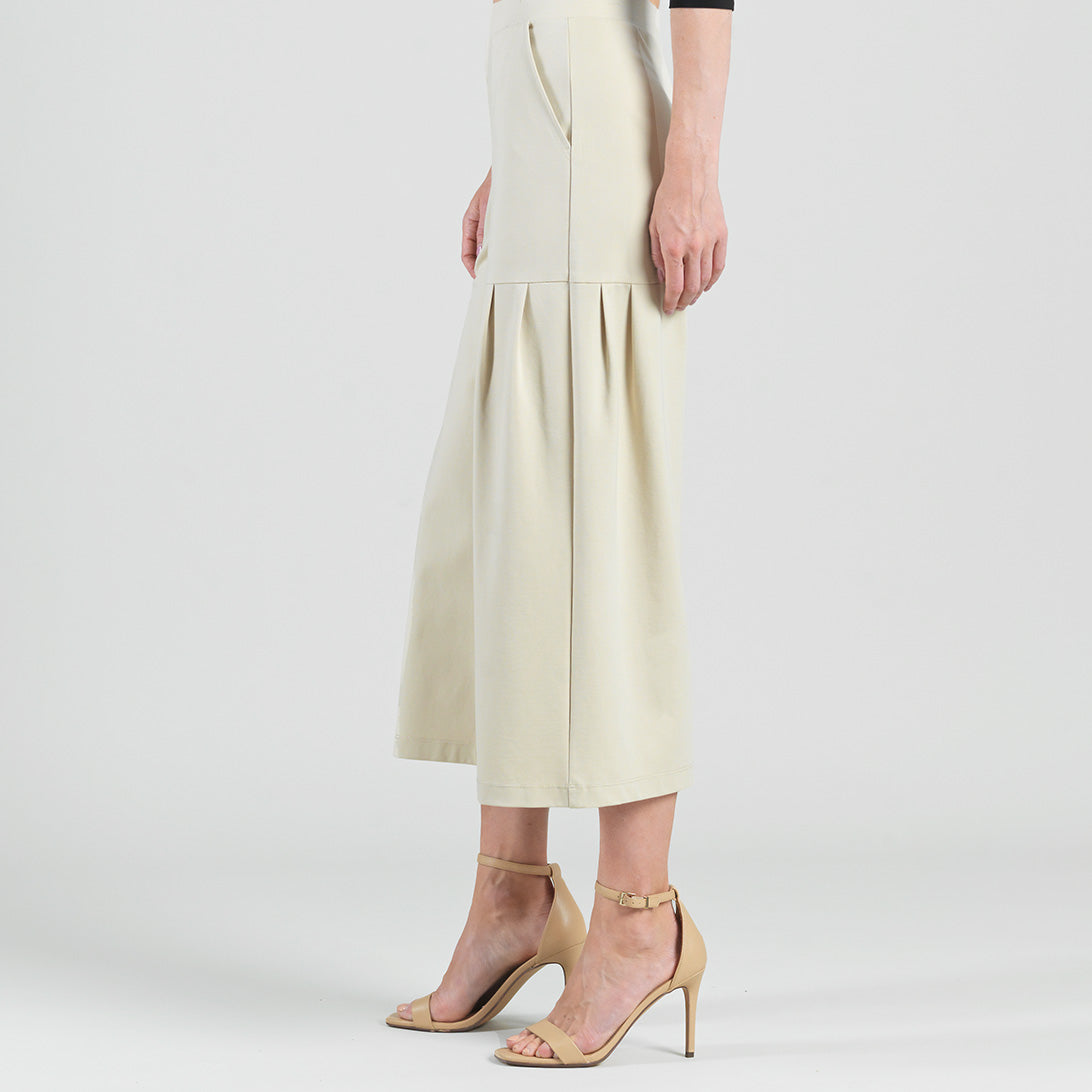 Clara Sunwoo Premium - Rayon-Ponte Knit - Pleated Gaucho Pocket Pant - Khaki - Final Sale