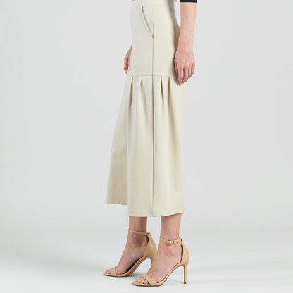 Clara Sunwoo Premium - Rayon-Ponte Knit - Pleated Gaucho Pocket Pant - Khaki - Final Sale