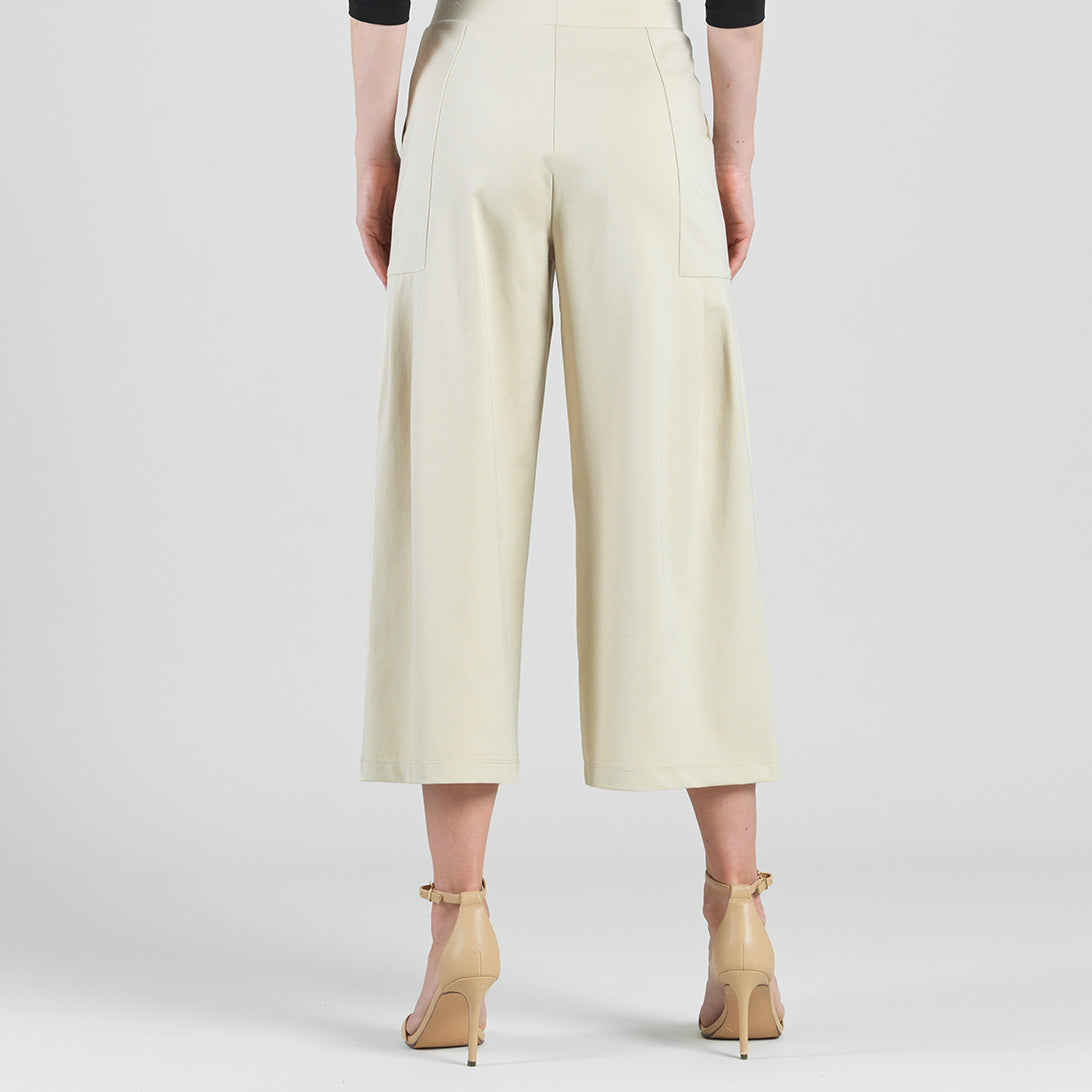 Clara Sunwoo Premium - Rayon-Ponte Knit - Pleated Gaucho Pocket Pant - Khaki - Final Sale