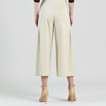 Clara Sunwoo Premium - Rayon-Ponte Knit - Pleated Gaucho Pocket Pant - Khaki - Final Sale