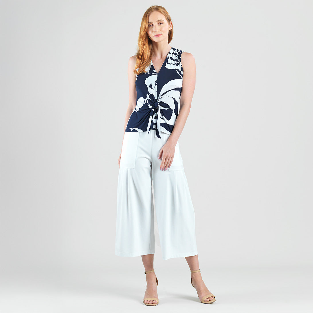 Clara Sunwoo Featured - Sleeveless V-Neck Center Front Tie Top - Abstract Branch - Final Sale