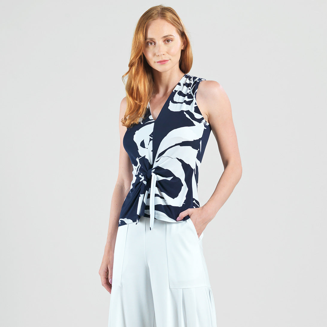 Clara Sunwoo Featured - Sleeveless V-Neck Center Front Tie Top - Abstract Branch - Final Sale