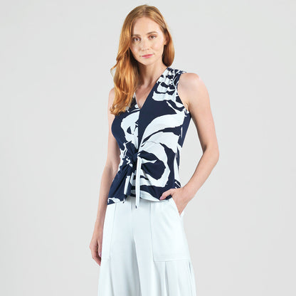 Clara Sunwoo Featured - Sleeveless V-Neck Center Front Tie Top - Abstract Branch - Final Sale