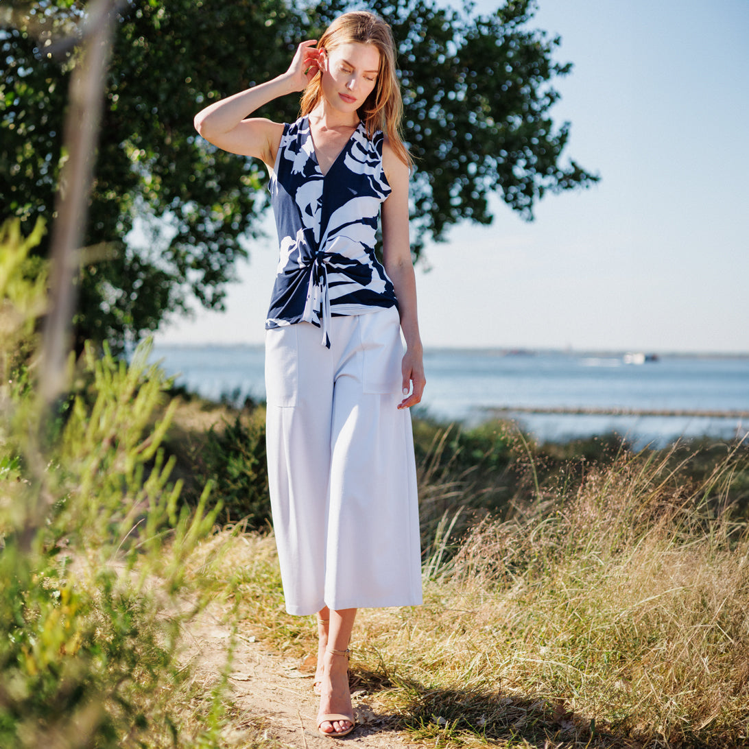 Clara Sunwoo Featured - Sleeveless V-Neck Center Front Tie Top - Abstract Branch - Final Sale