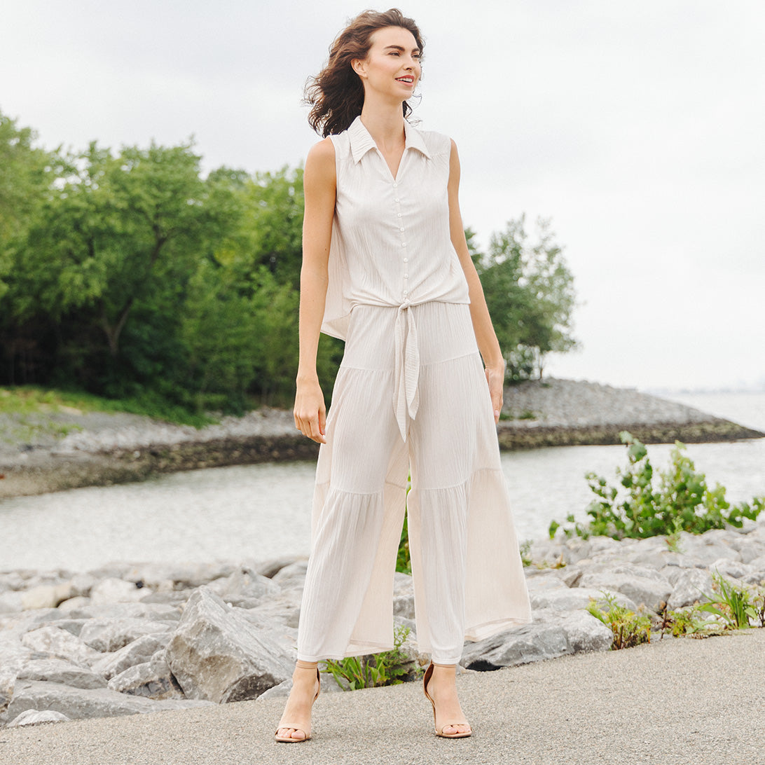 Clara Sunwoo Essential - Soft Pleat Knit - Tiered Skirt-Pant - Ivory - Final Sale!