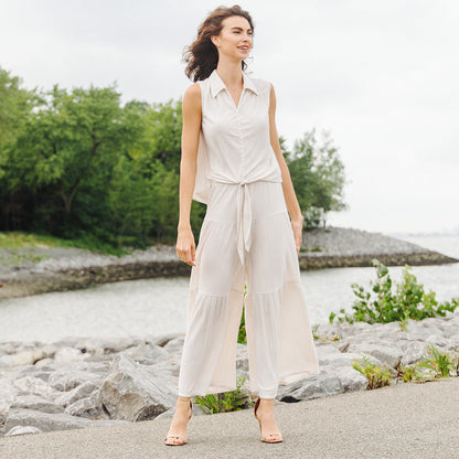 Clara Sunwoo Essential - Soft Pleat Knit - Tiered Skirt-Pant - Ivory - Final Sale!
