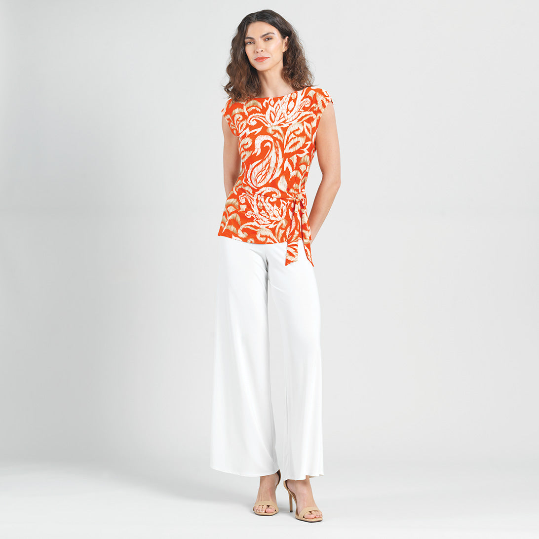 Clara Sunwoo Trusted - Butter Knit - Cap Sleeve Side Tie Top - Paisley Lotus Coral - Final Sale
