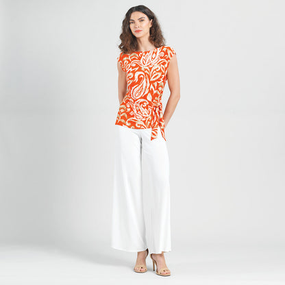 Clara Sunwoo Trusted - Butter Knit - Cap Sleeve Side Tie Top - Paisley Lotus Coral - Final Sale