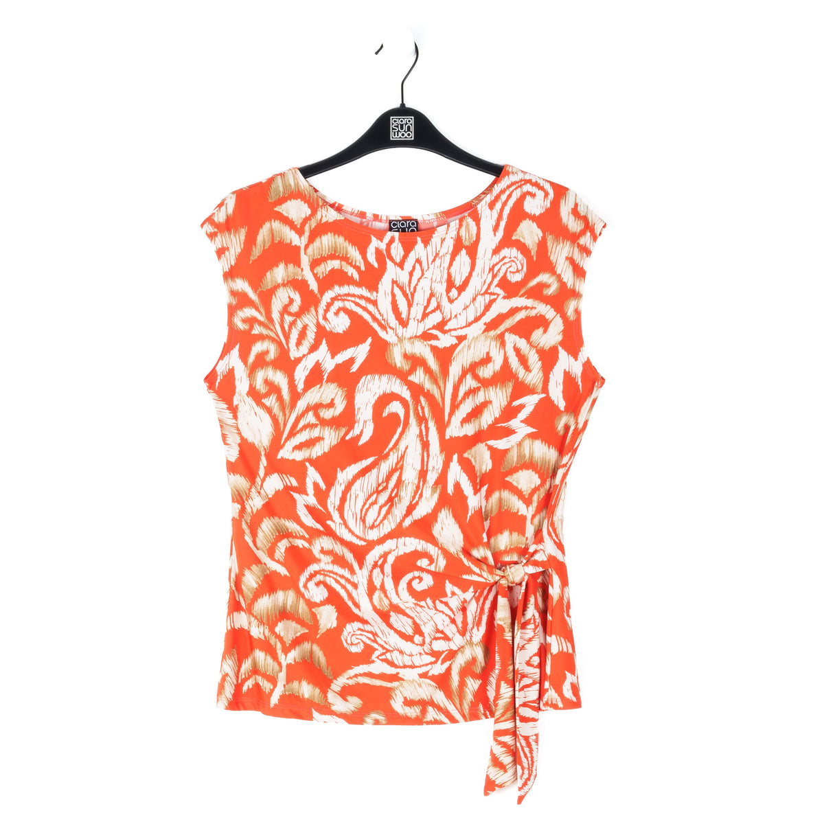 Clara Sunwoo Trusted - Butter Knit - Cap Sleeve Side Tie Top - Paisley Lotus Coral - Final Sale