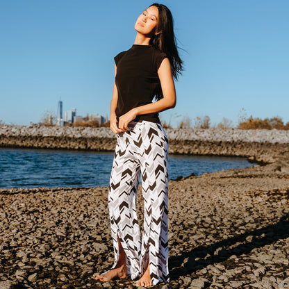 Clara Sunwoo Top Pick - Kick Front High Slit Pant - Chevron Stripe - Final Sale!