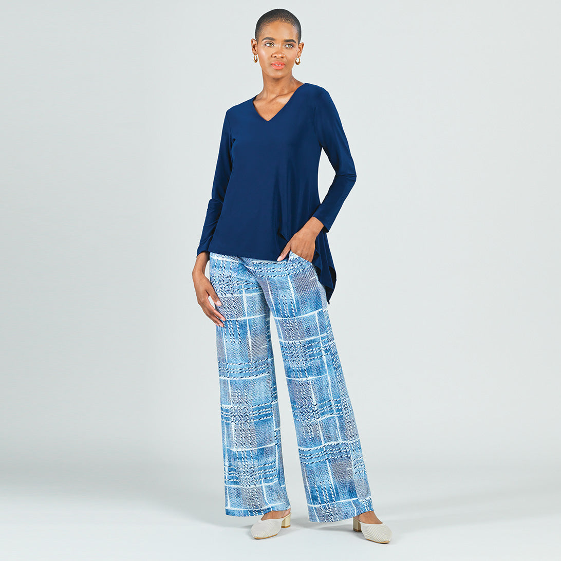Clara Sunwoo Everyday - Textured Wide Leg Pocket Pant - Denim Plaid - Final Sale!