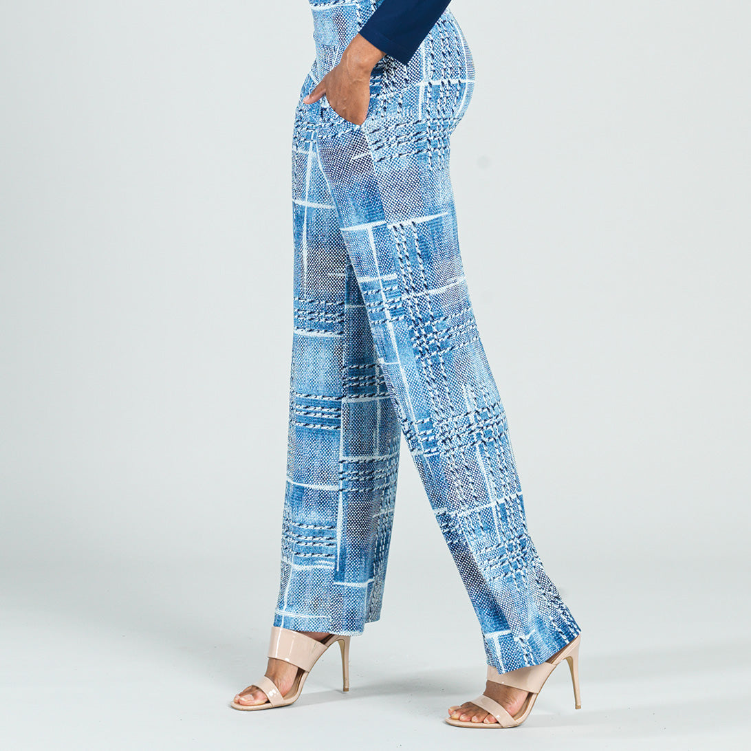Clara Sunwoo Everyday - Textured Wide Leg Pocket Pant - Denim Plaid - Final Sale!