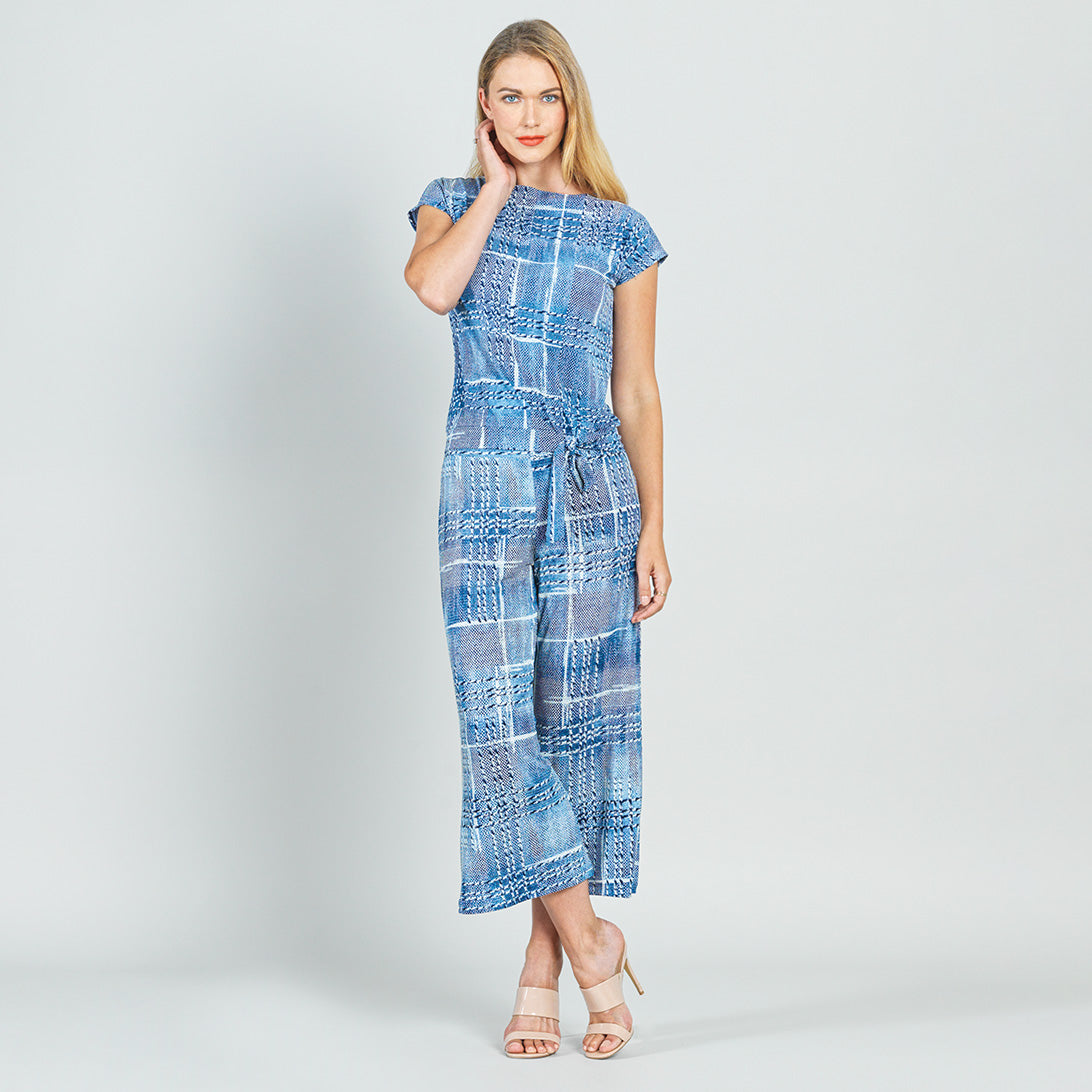 Clara Sunwoo Essential - Textured Cap Sleeve Tie Hem Top - Denim Plaid - Final Sale
