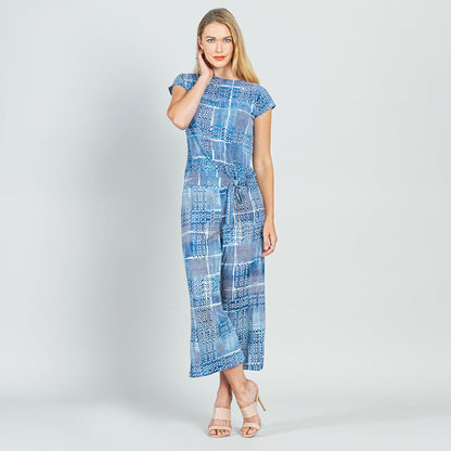 Clara Sunwoo Essential - Textured Cap Sleeve Tie Hem Top - Denim Plaid - Final Sale