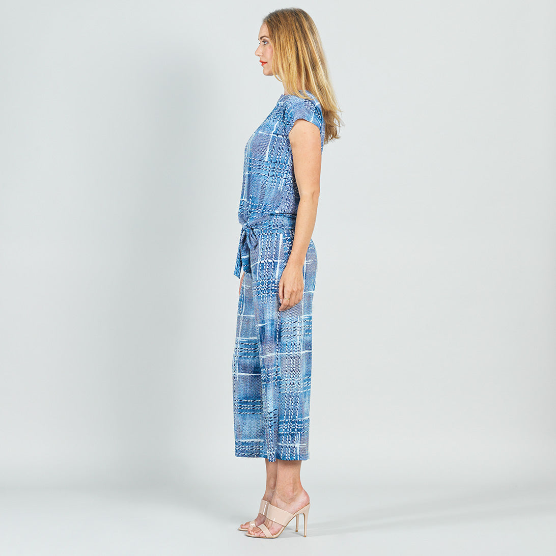 Clara Sunwoo Essential - Textured Cap Sleeve Tie Hem Top - Denim Plaid - Final Sale