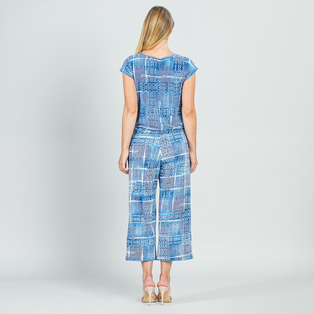 Clara Sunwoo Essential - Textured Cap Sleeve Tie Hem Top - Denim Plaid - Final Sale