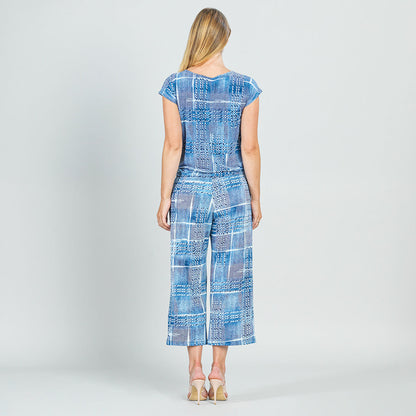 Clara Sunwoo Essential - Textured Cap Sleeve Tie Hem Top - Denim Plaid - Final Sale