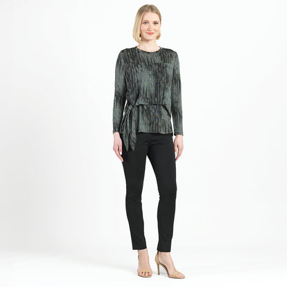 Clara Sunwoo Special Offer - Crinkle Pleat - Blouson Overlay Side Tie Detail Top - Water Ripple-Olive - Final Sale!