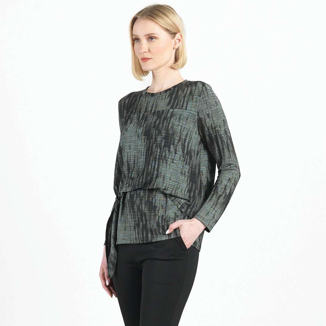 Clara Sunwoo Special Offer - Crinkle Pleat - Blouson Overlay Side Tie Detail Top - Water Ripple-Olive - Final Sale!