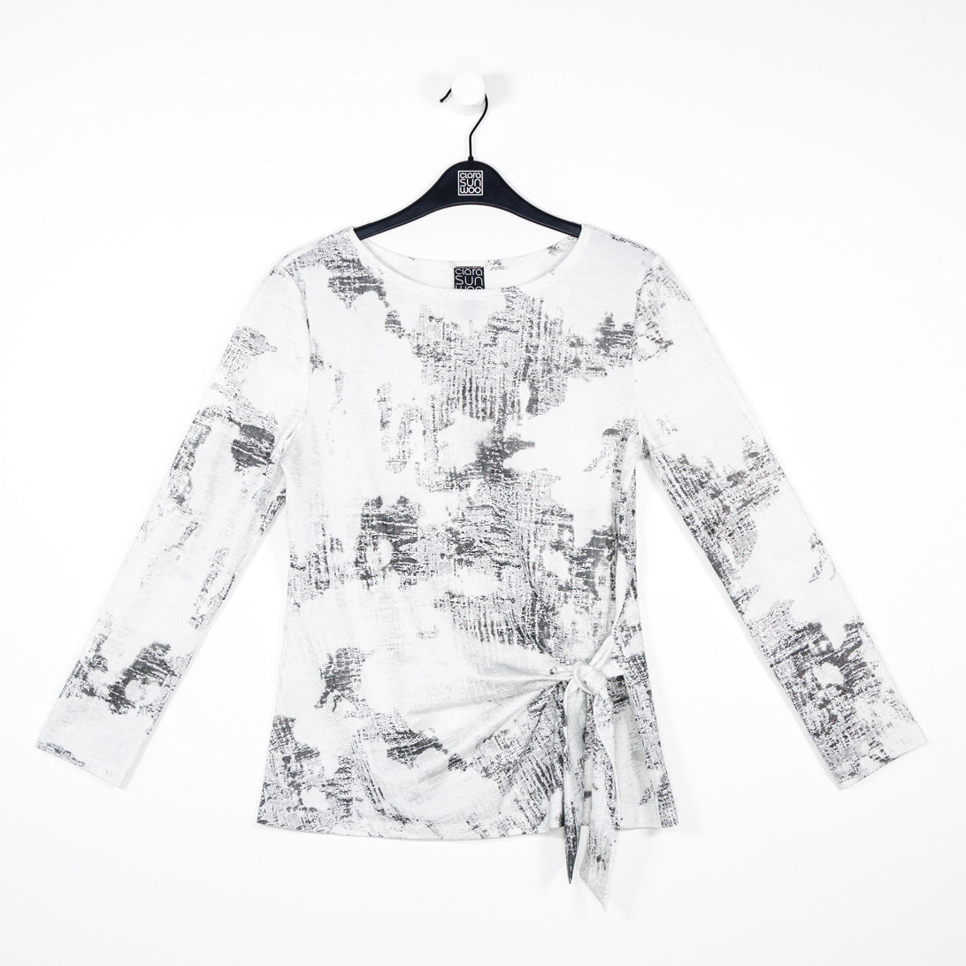 Clara Sunwoo Hot Sale - Foil Knit - Side Tie Waist Top - Abstract Marble - Final Sale!