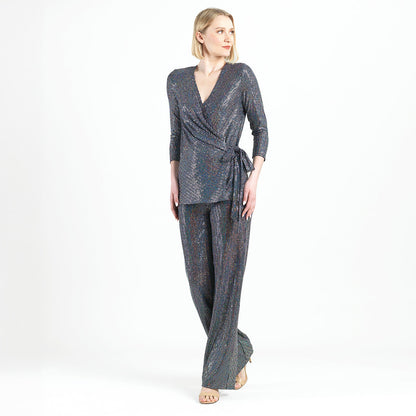 Clara Sunwoo Essential - Shimmer Sequin - Faux Wrap Side Tie Tunic - Silver Pinstripe - Finale Sale