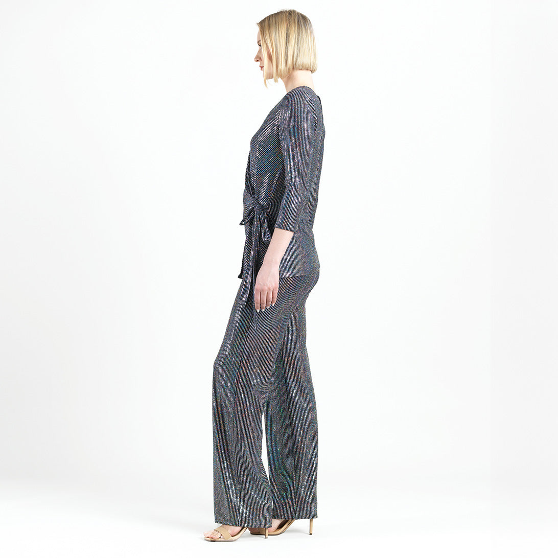 Clara Sunwoo Essential - Shimmer Sequin - Faux Wrap Side Tie Tunic - Silver Pinstripe - Finale Sale