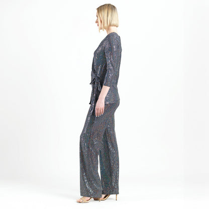 Clara Sunwoo Essential - Shimmer Sequin - Faux Wrap Side Tie Tunic - Silver Pinstripe - Finale Sale