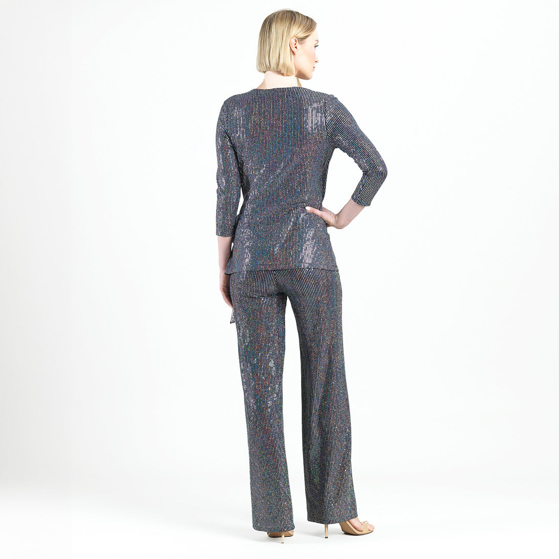 Clara Sunwoo Essential - Shimmer Sequin - Faux Wrap Side Tie Tunic - Silver Pinstripe - Finale Sale