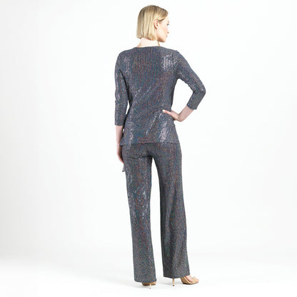 Clara Sunwoo Essential - Shimmer Sequin - Faux Wrap Side Tie Tunic - Silver Pinstripe - Finale Sale