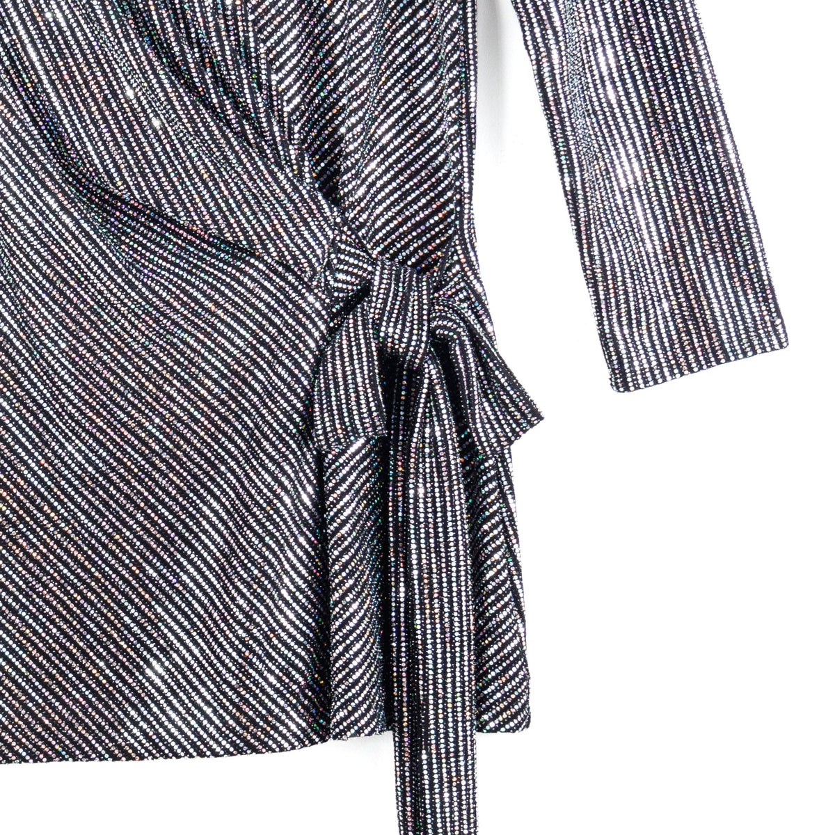 Clara Sunwoo Essential - Shimmer Sequin - Faux Wrap Side Tie Tunic - Silver Pinstripe - Finale Sale