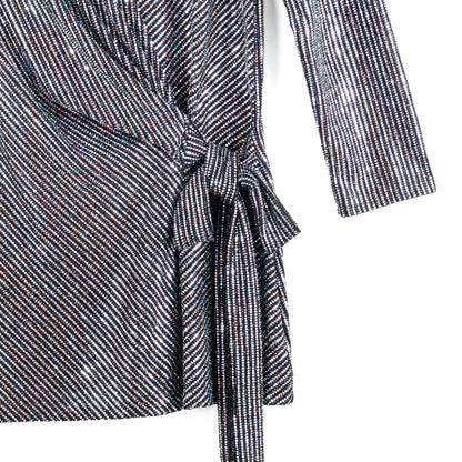 Clara Sunwoo Essential - Shimmer Sequin - Faux Wrap Side Tie Tunic - Silver Pinstripe - Finale Sale