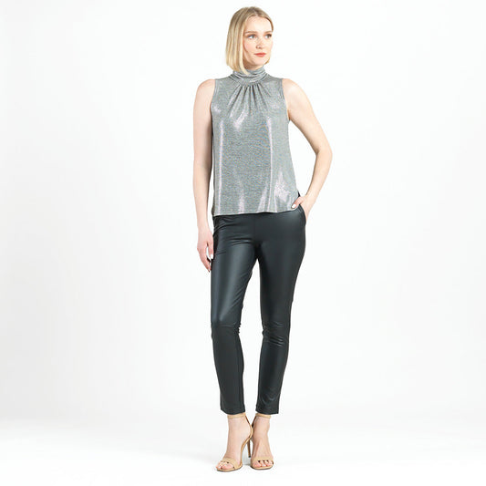 Clara Sunwoo Sale - Glimmer Lamé - Sleeveless Pleated Detail Tank - Silver - Final Sale!