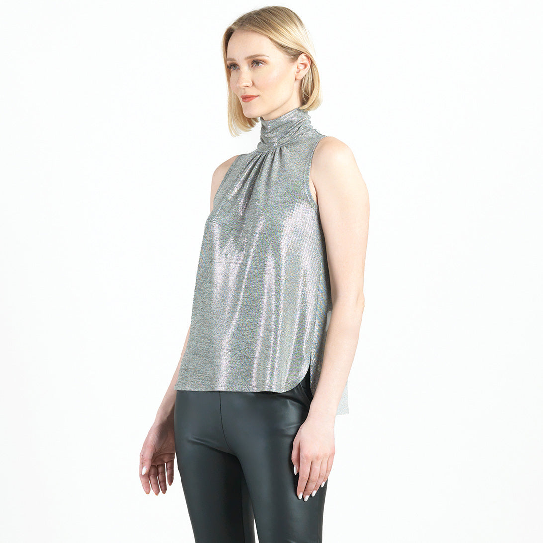 Clara Sunwoo Sale - Glimmer Lamé - Sleeveless Pleated Detail Tank - Silver - Final Sale!