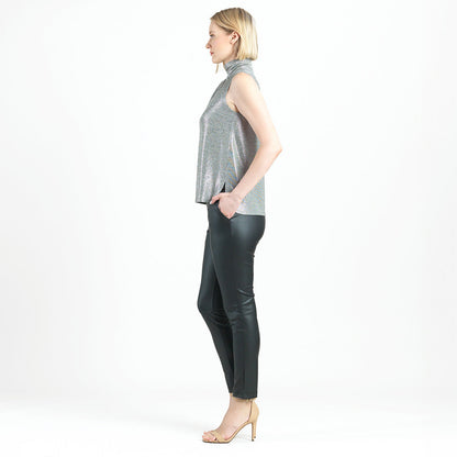 Clara Sunwoo Sale - Glimmer Lamé - Sleeveless Pleated Detail Tank - Silver - Final Sale!