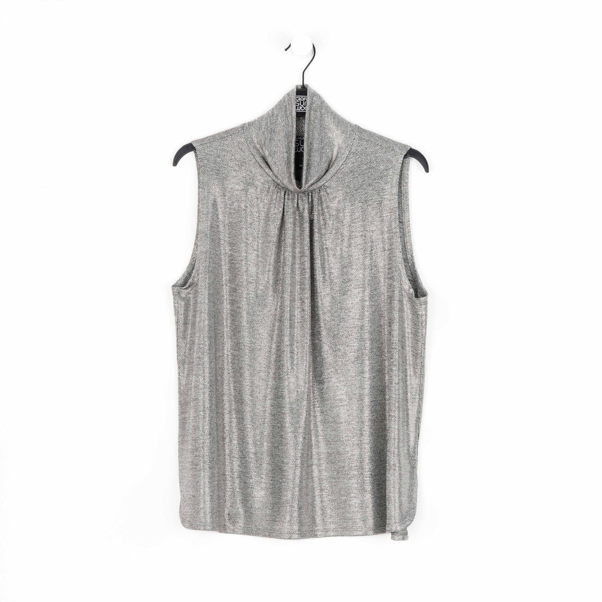 Clara Sunwoo Sale - Glimmer Lamé - Sleeveless Pleated Detail Tank - Silver - Final Sale!