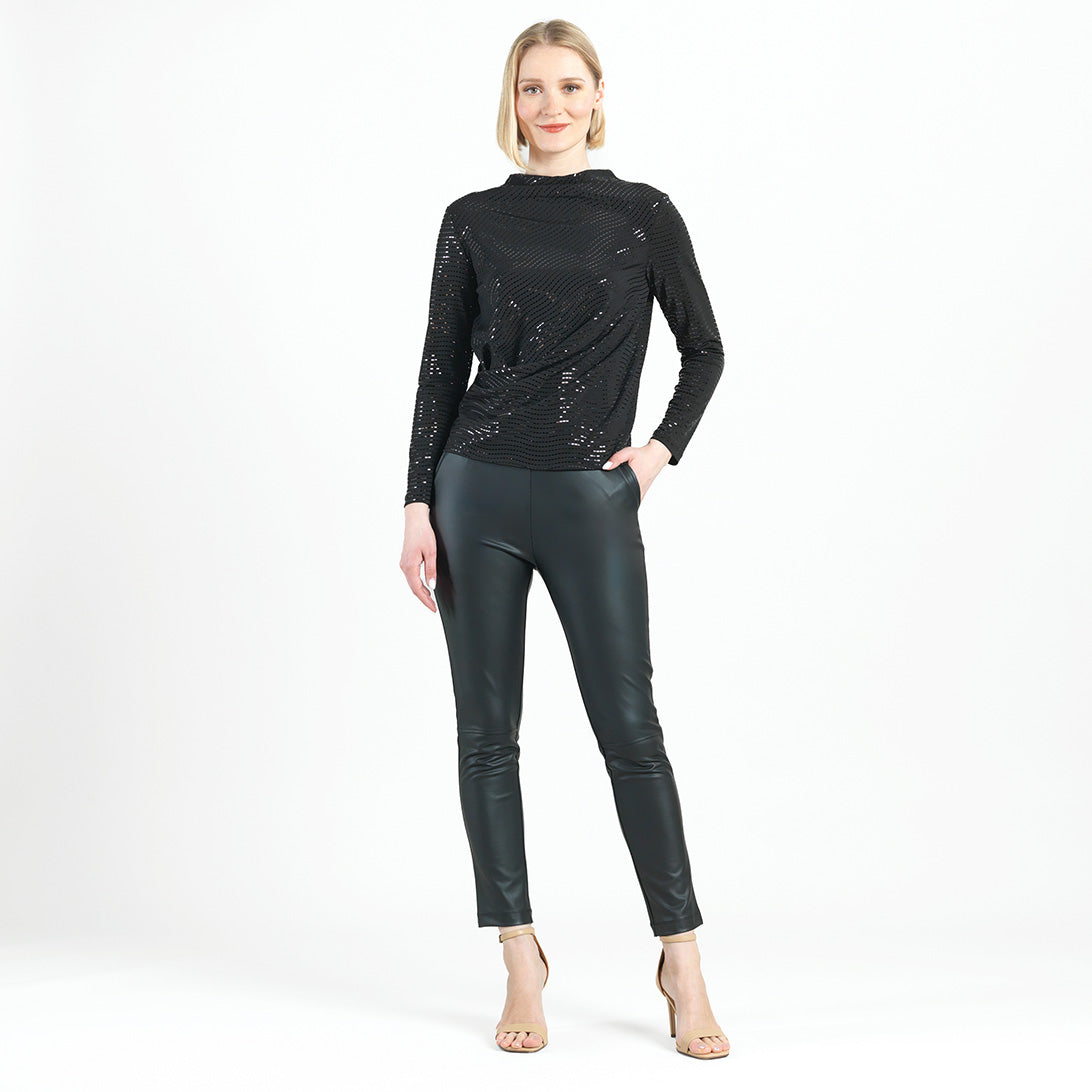 Clara Sunwoo Best Price - Shimmer Embellished - High Boat Neck Side Draped Top - Black - Final Sale!