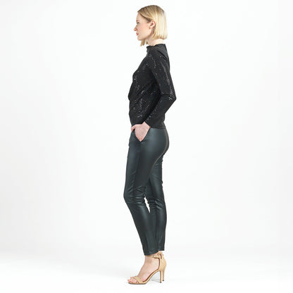 Clara Sunwoo Best Price - Shimmer Embellished - High Boat Neck Side Draped Top - Black - Final Sale!