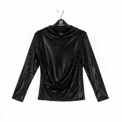 Clara Sunwoo Best Price - Shimmer Embellished - High Boat Neck Side Draped Top - Black - Final Sale!
