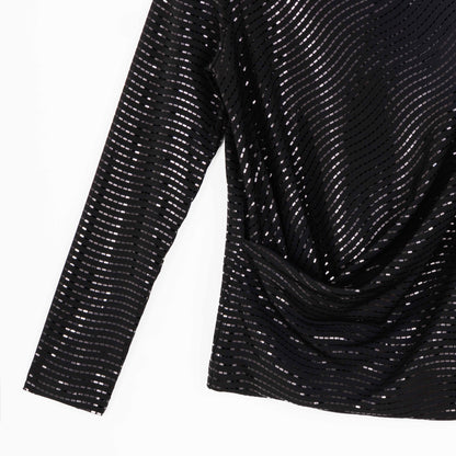 Clara Sunwoo Best Price - Shimmer Embellished - High Boat Neck Side Draped Top - Black - Final Sale!