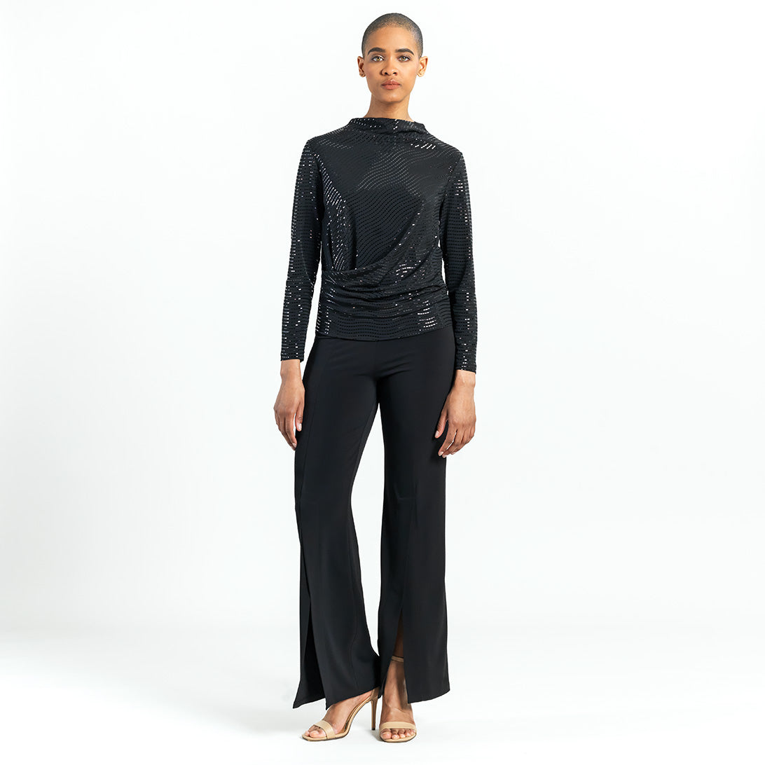 Clara Sunwoo Best Price - Shimmer Embellished - High Boat Neck Side Draped Top - Black - Final Sale!