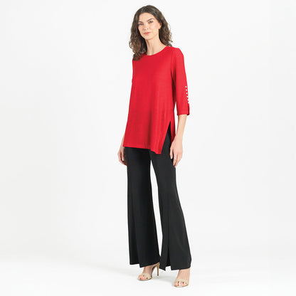 Clara Sunwoo Trusted - Glimmer Speck - Pearl Cuff Asymmetrical Reverse Hi-Low Tunic - Red - Final Sale!