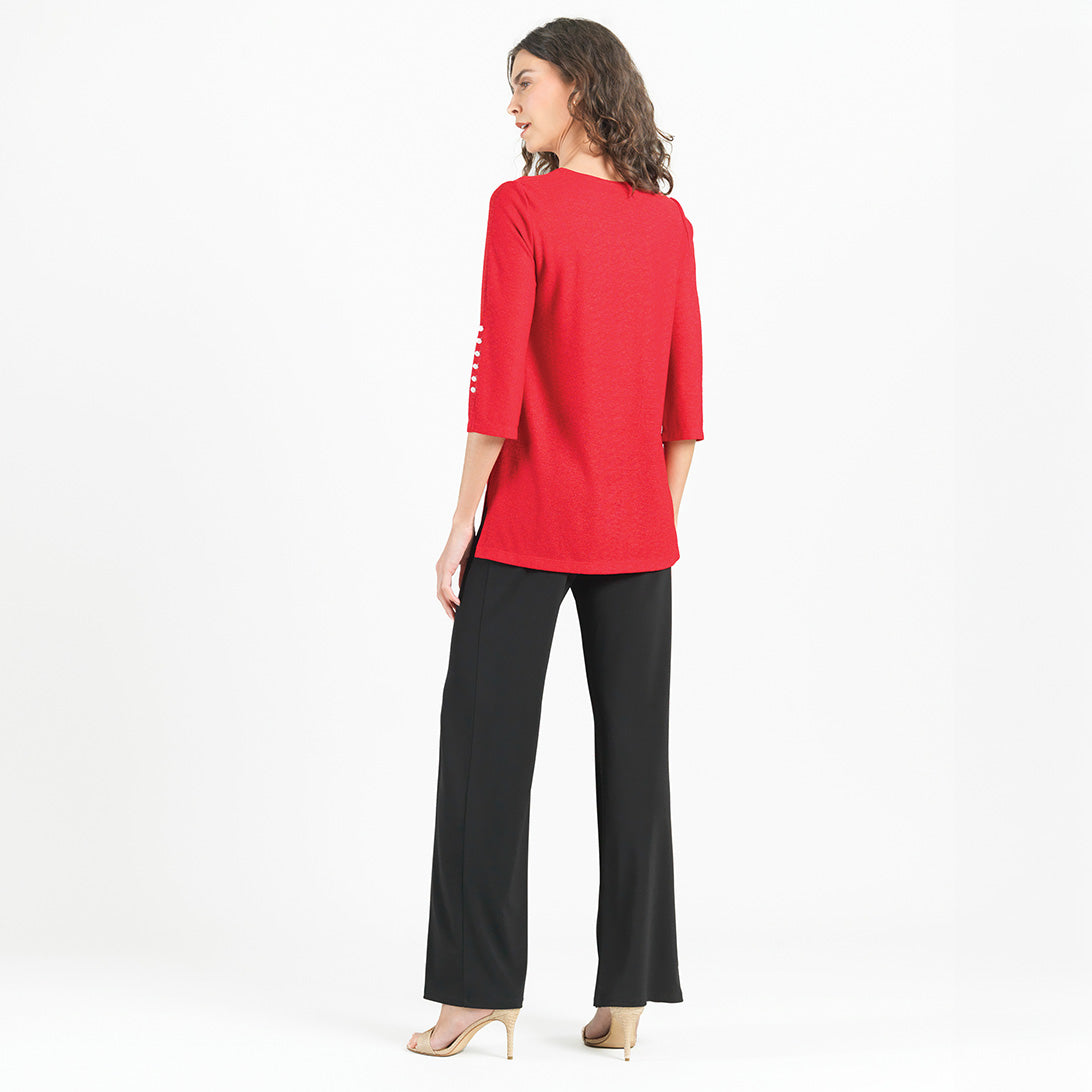 Clara Sunwoo Trusted - Glimmer Speck - Pearl Cuff Asymmetrical Reverse Hi-Low Tunic - Red - Final Sale!