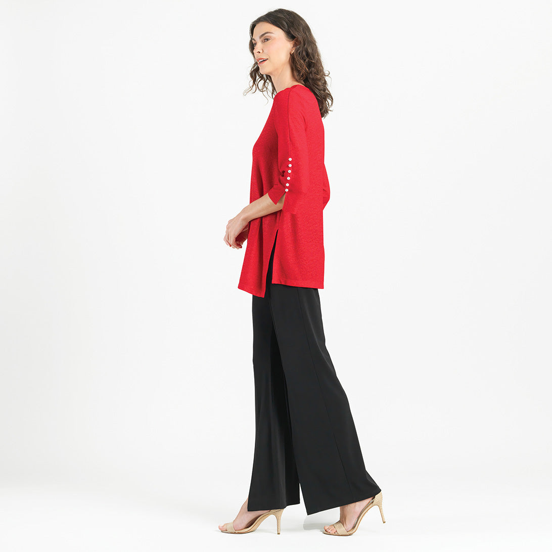 Clara Sunwoo Trusted - Glimmer Speck - Pearl Cuff Asymmetrical Reverse Hi-Low Tunic - Red - Final Sale!