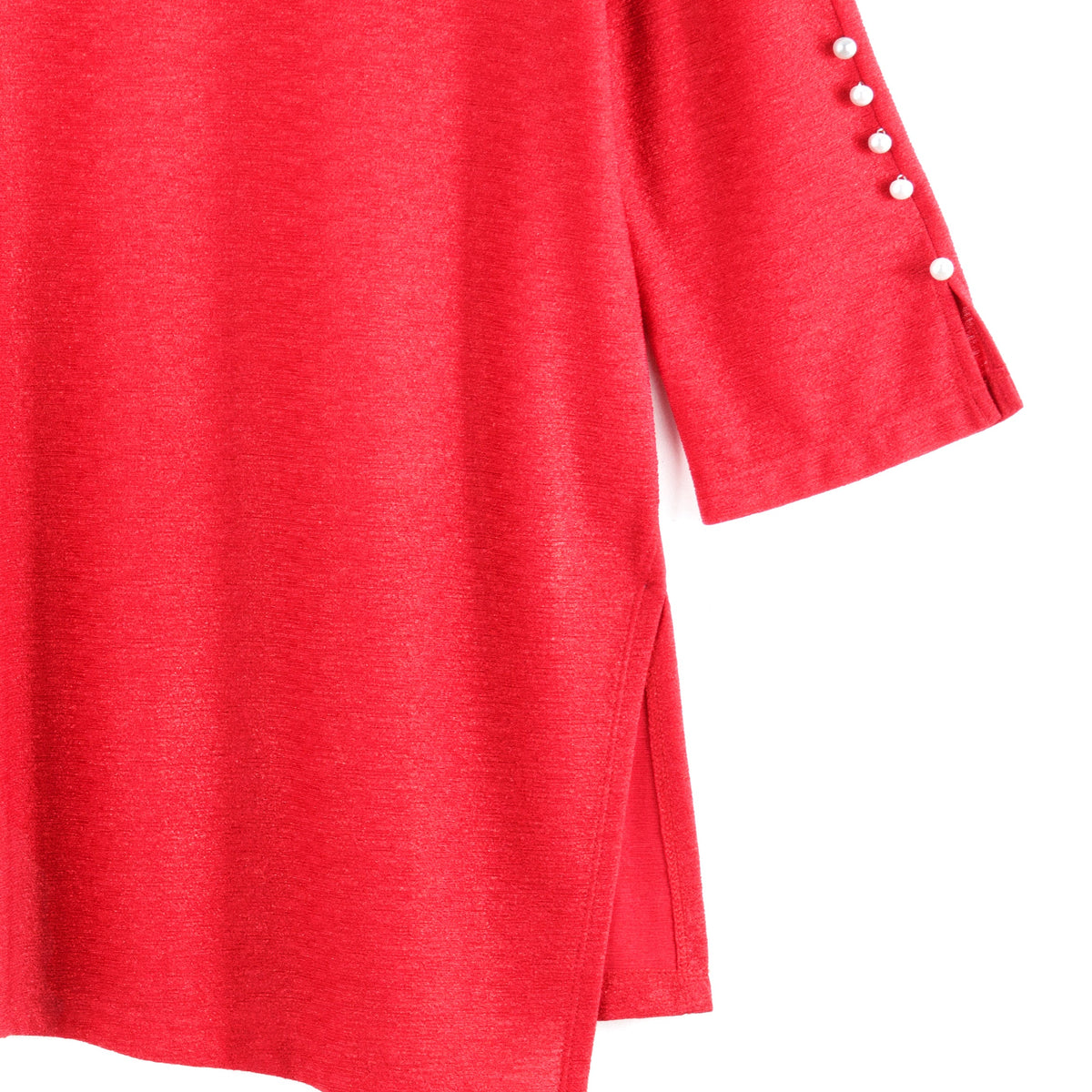 Clara Sunwoo Trusted - Glimmer Speck - Pearl Cuff Asymmetrical Reverse Hi-Low Tunic - Red - Final Sale!