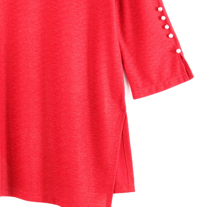 Clara Sunwoo Trusted - Glimmer Speck - Pearl Cuff Asymmetrical Reverse Hi-Low Tunic - Red - Final Sale!